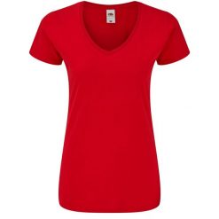 Koszulka Damska Iconic 150 Z Dekoltem V. Czerwone bluzki damskie Fruit of the Loom, xl, bez wzorów, sportowe, bez kołnierzyka, bez ramiączek. Za 40.99 zł.