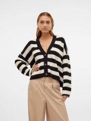 Vero Moda Kardigan w kolorze czarno-kremowym rozmiar: L. Czarne kardigany damskie Vero Moda, l, bez wzorów, ze splotem. Za 83.42 zł.