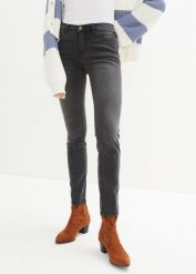 Dżinsy slim, high waist, modelujące. Czarne jeansy damskie bonprix, z podwyższonym stanem. Za 119.99 zł.