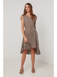Lin Passion Lniana sukienka w kolorze szarobrązowym rozmiar: 36/38. Brązowe sukienki damskie Lin Passion, bez wzorów, ze lnu, klasyczne, bez ramiączek. Za 152.99 zł.