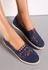 Granatowe Espadryle Ażurowe na Plecionej Podeszwie Elimona. Niebieskie espadryle damskie Renee, w ażurowe wzory, bez obcasa. Za 39.99 zł.