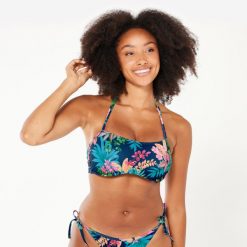 Góra kostiumu kąpielowego surfingowego damska Olaian Laura Borabora. Niebieskie bikini OLAIAN, bez wzorów, z elastanu. Za 59.99 zł.