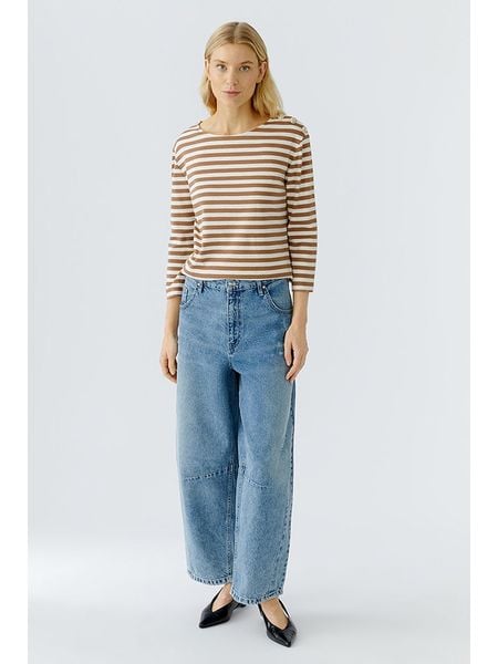 Oui Koszulka w kolorze karmelowo-kremowym rozmiar: 44. Brązowe koszulki damskie Oui, bez wzorów, z bawełny, bez kołnierzyka, bez ramiączek. Za 135.81 zł.