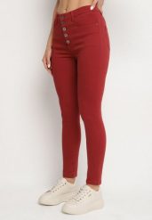 Bordowe Spodnie Skinny Kyllienne. Czerwone rurki damskie Born2be, na wiosnę, bez wzorów, z jeansu, z podwyższonym stanem. Za 64.99 zł.