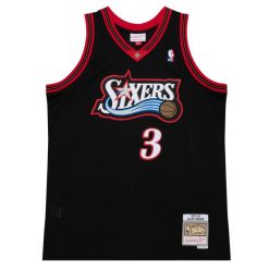 Koszulka NBA Philadelphia 76ers Allen Iverson. Czarne bluzki damskie Mitchell & Ness, bez wzorów, sportowe, bez kołnierzyka, bez ramiączek. Za 495.00 zł.