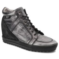 Srebrne Sneakersy Simen Skórzane Buty Na Koturnie. Czarne obuwie sportowe damskie Simen, na wiosnę, ze skóry, bez zapięcia. Za 219.00 zł.