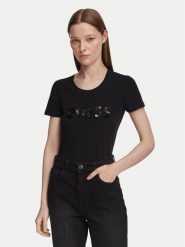 Guess T-Shirt W5GI17 J1314 Czarny Slim Fit. Czarne t-shirty damskie Guess, m, z aplikacjami, z bawełny, bez kołnierzyka. Za 194.99 zł.
