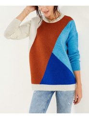 Milan Kiss Sweter w kolorze kremowo-karmelowo-niebieskim rozmiar: L. Brązowe swetry klasyczne damskie Milan Kiss, l, z wełny, bez kołnierzyka. Za 130.99 zł.