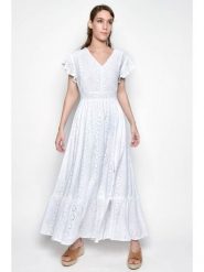 Tarifa Sukienka w kolorze białym rozmiar: M. Białe sukienki damskie Tarifa, bez wzorów, z bawełny, bez ramiączek. Za 100.52 zł.
