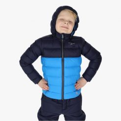 Kurtka puchowa junior hiking wodoodporna wiatroszczelna Östersund 2.0. Niebieskie kurtki damskie SWEDEMOUNT, m, bez wzorów, z puchu, bez kaptura. Za 499.99 zł.