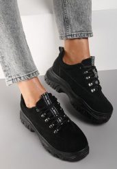 Czarne Zamszowe Sneakersy Farwynn. Czarne obuwie sportowe damskie Renee, z zamszu, przed kostkę, bez zapięcia. Za 89.99 zł.