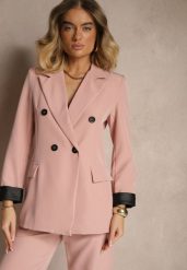 Różowa Taliowana Marynarka Ozdobiona Klapami Evelhiria. Czerwone marynarki i żakiety damskie Renee, l, bez wzorów, z jeansu, eleganckie. Za 119.99 zł.