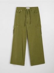 Jeansy wide leg z wiązaniem - zielony. Zielone jeansy damskie Sinsay. Za 69.99 zł.