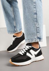 Czarno-Białe Sneakersy z Geometrycznym Wzorem Jenaviella. Czarne obuwie sportowe damskie Renee, z materiału, bez zapięcia. Za 79.99 zł.