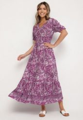 Ciemnoróżowa Bawełniana Sukienka o Rozkloszowanym Kroju we Wzór Paisley Folurelle. Fioletowe sukienki damskie Born2be, bez wzorów, z bawełny, eleganckie, bez ramiączek. W wyprzedaży za 46.74 zł.