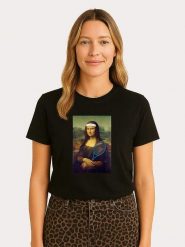 WOOOP Koszulka "Mona Lisa Tennis" w kolorze czarnym rozmiar: XXL. Czarne koszulki damskie Wooop, xxl, bez wzorów, z bawełny, bez kołnierzyka, bez ramiączek. Za 56.99 zł.