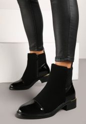 Czarne Botki w Stylu Sztybletów z Lakierowanymi Wstawkami Tinnoria. Czarne botki damskie Born2be, z jeansu, klasyczne, bez obcasa, na obcasie, bez zapięcia. Za 139.99 zł.