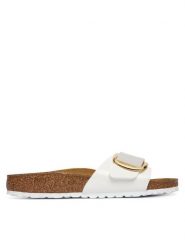 Birkenstock Klapki Madrid Big Buckle 1019814 Biały. Białe klapki damskie Birkenstock, bez wzorów, ze skóry, bez obcasa, bez zapięcia. Za 469.99 zł.