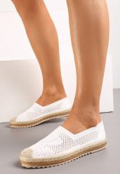 Białe Espadryle z Ażurową Cholewką i Plecionką na Podeszwie oraz Nosku Thalessia. Białe espadryle damskie Born2be, w ażurowe wzory, bez obcasa. Za 44.99 zł.