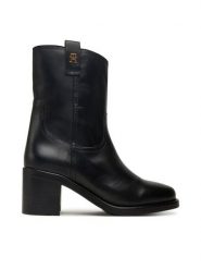 Tommy Hilfiger Botki Riding Lthr Mid Boot Block Heel FW0FW08776 Czarny. Czarne botki damskie Tommy Hilfiger, ze skóry, bez obcasa, na słupku, bez zapięcia. Za 699.99 zł.