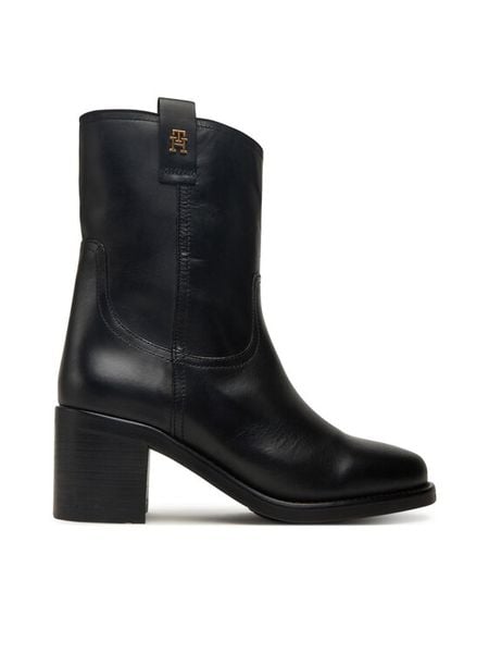 Tommy Hilfiger Botki Riding Lthr Mid Boot Block Heel FW0FW08776 Czarny. Czarne botki damskie Tommy Hilfiger, ze skóry, bez obcasa, na słupku, bez zapięcia. Za 589.99 zł.