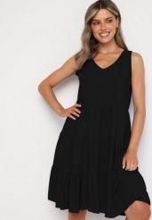 Czarna Rozkloszowana Sukienka z Bawełny na Ramiączkach Zasea. Czarne sukienki damskie Born2be, bez wzorów, z bawełny, eleganckie, bez ramiączek. Za 64.99 zł.