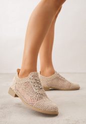 Ciemnobeżowe Ażurowe Półbuty z Metaliczną Wstawką Homonis. Brązowe półbuty damskie Born2be, w ażurowe wzory, bez obcasa, bez zapięcia. Za 89.99 zł.