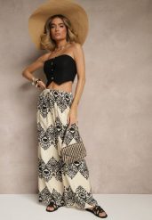 Czarne Spodnie z Wiskozy o Szerokim Kroju High Waist ze Wzorem Boho Neolissea. Czarne spodnie materiałowe damskie Renee, bez wzorów, z jeansu. Za 44.99 zł.