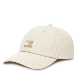 Czapka z daszkiem Tommy Jeans. Brązowe czapki z daszkiem damskie Tommy Jeans, bez wzorów, z jeansu. Za 129.99 zł.
