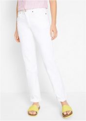 Dżinsy ze stretchem Mom, mid waist, long. Białe jeansy damskie bonprix. Za 97.99 zł.