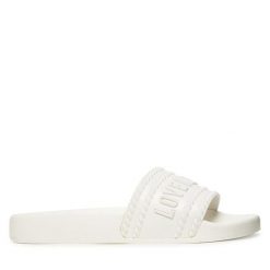 Klapki LOVE MOSCHINO. Białe klapki damskie Love Moschino, bez wzorów, bez obcasa, bez zapięcia. Za 559.99 zł.