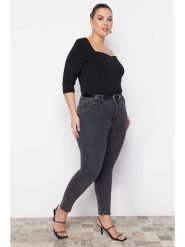 Trendyol Dżinsy - Slim fit - w kolorze antracytowym rozmiar: 42. Czarne jeansy damskie Trendyol, z podwyższonym stanem. Za 100.99 zł.