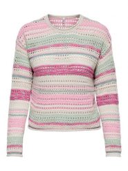 ONLY Sweter w kolorze jasnoróżowo-miętowo-kremowym rozmiar: L. Brązowe swetry klasyczne damskie Only, l, bez kołnierzyka. Za 104.99 zł.