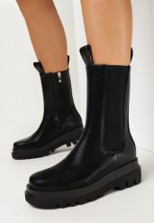 Czarne Botki za Kostkę na Grubej Podeszwie Kilyana. Czarne botki damskie Born2be, za kostkę, bez obcasa, na płaskiej podeszwie, bez zapięcia. Za 169.99 zł.