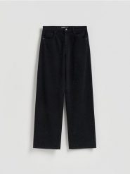 Jeansy wide leg ze strasem - czarny. Czarne jeansy damskie Reserved. Za 199.99 zł.