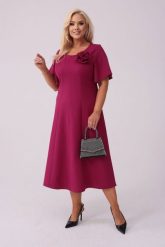 Elegancka sukienka Doris na wesele w kolorze głębokiej fuksji PLUS SIZE XXL. Czerwone sukienki damskie Moda Size Plus Iwanek, bez wzorów, z elastanu, eleganckie, bez ramiączek. Za 349.90 zł.