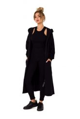 Długa Rozpinana Bluza z Kapturem - Czarna. Czarne bluzy damskie MOE, l, bez wzorów, z bawełny, z kapturem. Za 387.89 zł.