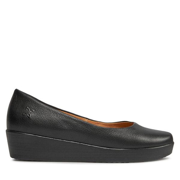 Półbuty Maciejka. Czarne czółenka damskie Maciejka, bez wzorów, bez obcasa, na koturnie. Za 199.99 zł.