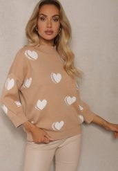 Ciemnobeżowy Sweter z Wiskozą i Modalem Ozdobiony Sercami Zeanisia. Brązowe swetry klasyczne damskie Renee, m, z jeansu, bez kołnierzyka. Za 99.99 zł.