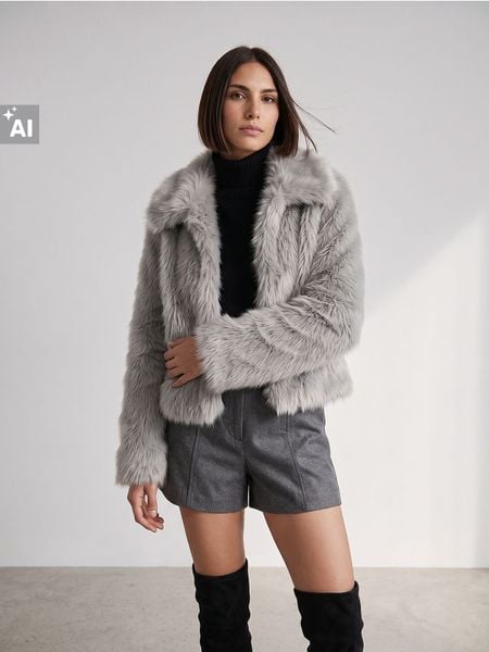 Kurtka z imitacji futra - szary. Szare kurtki damskie Sinsay, l, bez wzorów, bez kaptura. Za 119.99 zł.