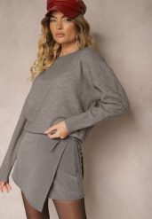 Szare Spódnico Spodenki z Wiskozą Wiązane na Boku Voreoma. Szare szorty damskie Renee, z aplikacjami, z materiału, z podwyższonym stanem. Za 69.99 zł.
