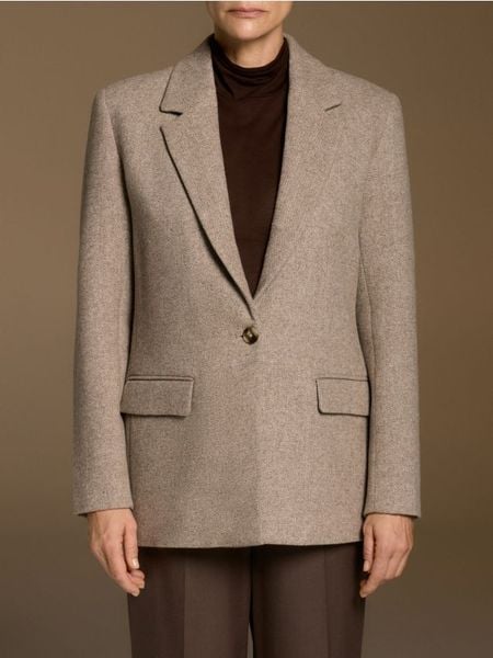 Marynarka z wełną - beżowy. Brązowe marynarki i żakiety damskie Reserved, l, bez wzorów, z tkaniny, klasyczne. Za 359.99 zł.