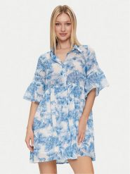 Iconique Sukienka letnia Sandra IC24-054 Niebieski Regular Fit. Niebieskie sukienki damskie Iconique, bez wzorów, z bawełny, bez ramiączek. Za 669.99 zł.