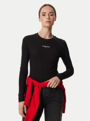 Tommy Jeans Bluzka Classic Logo DW0DW23248 Czarny Slim Fit. Czarne bluzki damskie Tommy Jeans, m, bez wzorów, z bawełny, bez kołnierzyka, bez ramiączek. Za 149.99 zł.
