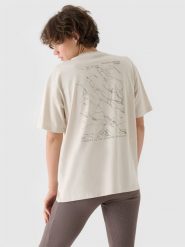 4F T-shirt oversize z nadrukiem damski - beżowy XL. Brązowe t-shirty damskie 4F, xl, bez wzorów, z bawełny, bez kołnierzyka. W wyprzedaży za 29.99 zł.