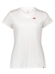 New Balance Koszulka w kolorze białym rozmiar: XS. Białe bluzki damskie New Balance, xs, bez wzorów, z bawełny, bez kołnierzyka, bez ramiączek. Za 61.31 zł.
