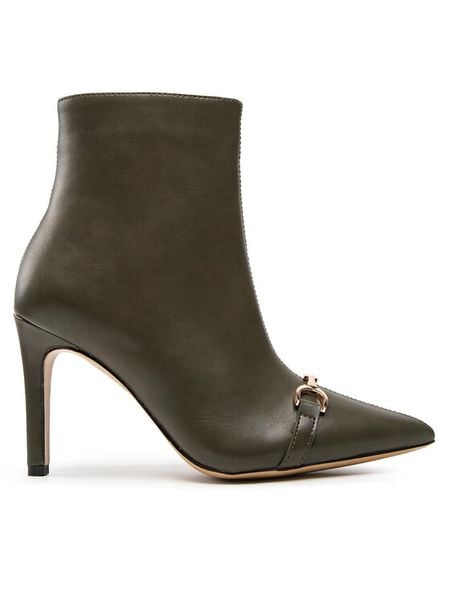 DeeZee Botki ZALMM220171 Zielony. Zielone botki damskie DeeZee, ze skóry, bez obcasa, na szpilce, bez zapięcia. Za 129.99 zł.