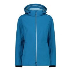 Kurtka damska turystyczna CMP 3A22226. Niebieskie kurtki sportowe damskie CMP, l, bez wzorów, z softshellu, z kapturem. W wyprzedaży za 384.99 zł.