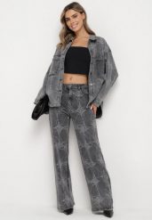 Ciemnoszare Bawełniane Jeansy Szerokie w Abstrakcyjny Print Loramiasa. Szare jeansy damskie Born2be, bez wzorów, z bawełny. Za 139.99 zł.