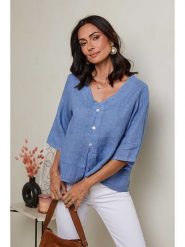 Le Monde du Lin Lniana bluzka w kolorze błękitnym rozmiar: 34/36. Niebieskie bluzki damskie Le Monde du Lin, bez wzorów, ze lnu, klasyczne, bez kołnierzyka, bez ramiączek. Za 104.89 zł.